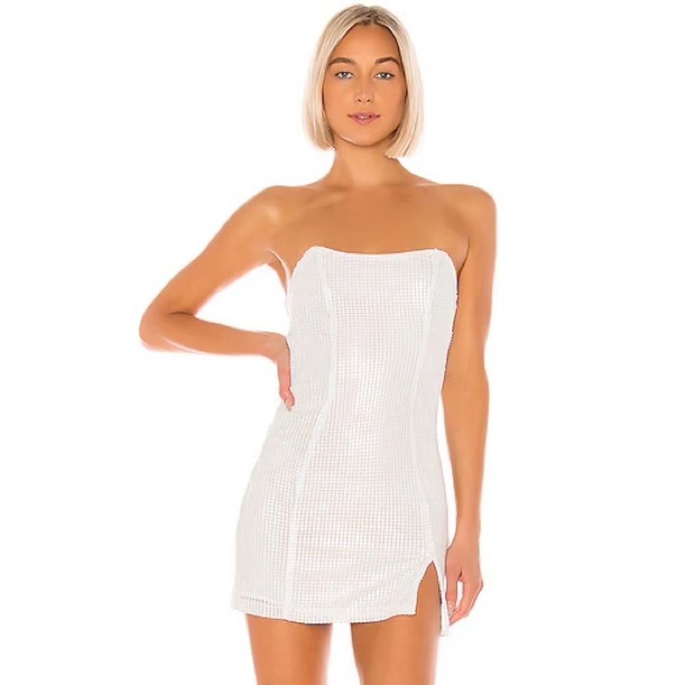 Michael‎ Costello X Revolve white sequin Reid strapless mini dress XXS